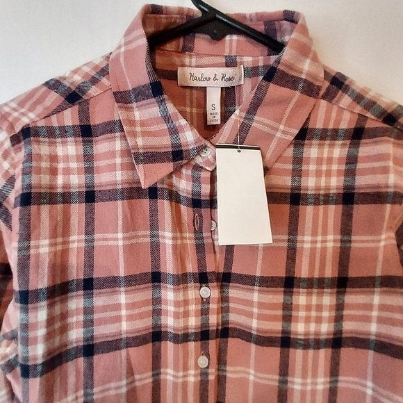 Nwt Harlow & Rose Sherpa flannel pink plaid button exaggerated ruffle hem shirt… - Picture 4 of 11